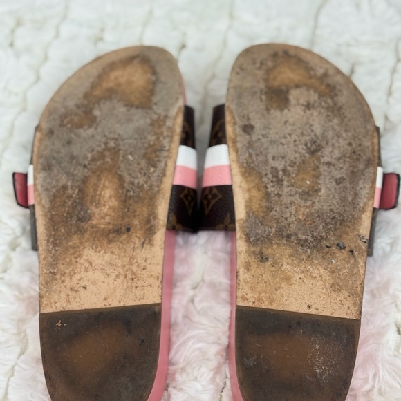 Vintage Women’s Louis Vuitton Monogram Pink Stripe Buckle Slides Size 8 - Picture 12 of 14